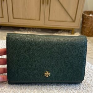 Tory Burch Dark Green Leather Crossbody Bag